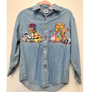 Vintage Disney Winnie the Pooh Fall Embroidered Denim Shirt
